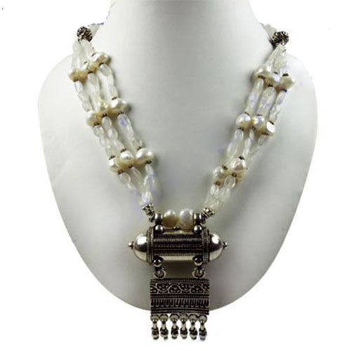 Silver Pearl Beaded Necklace | Handmade Statement Jewelry for Women