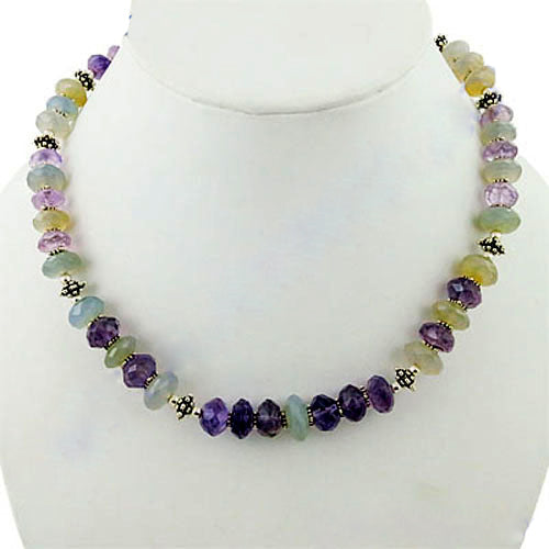 Gemstone Beaded Necklace | Purple & Green Stone Jewelry | Gift