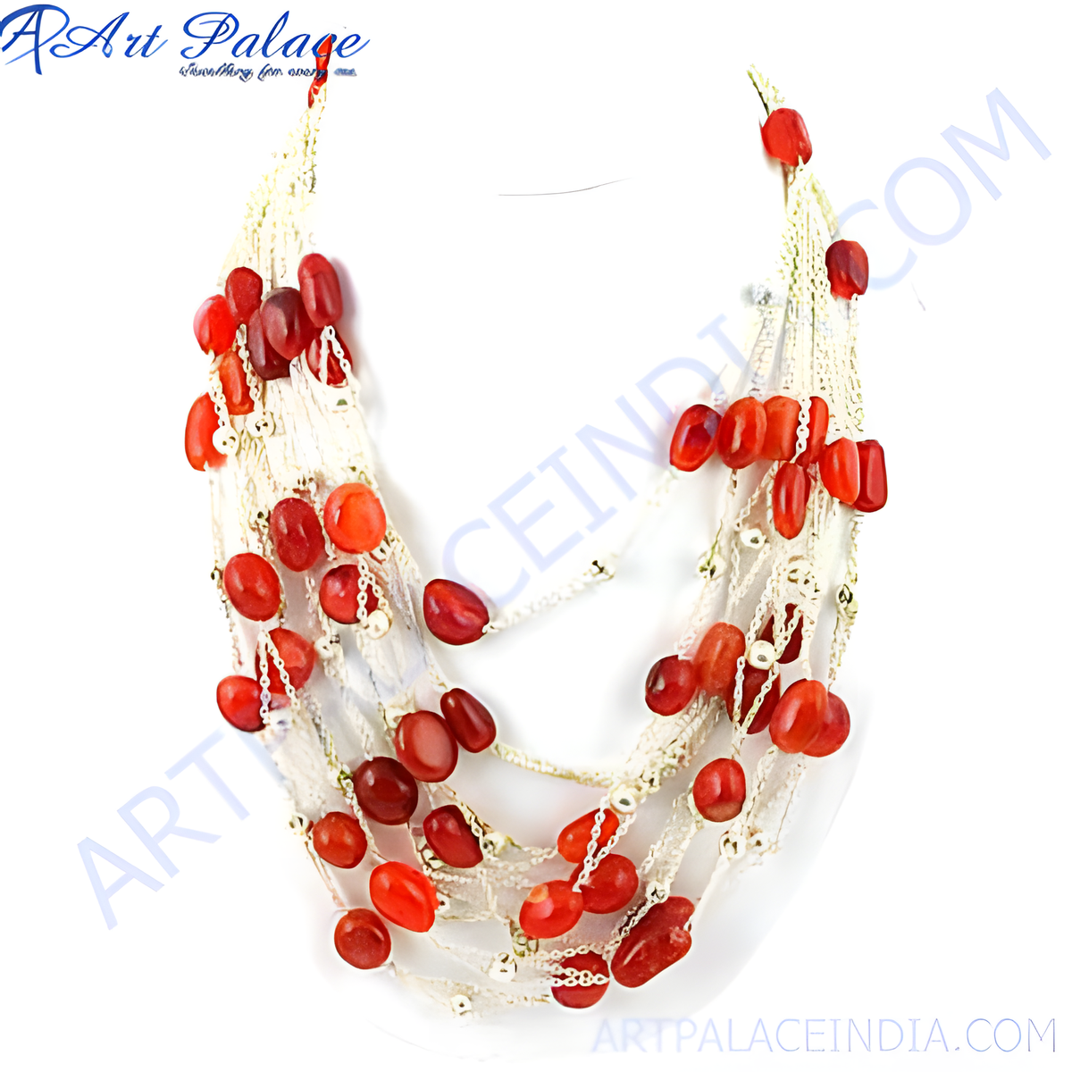 Red stone beaded necklace, statement necklace for women, handcrafted jewelry, red color beads