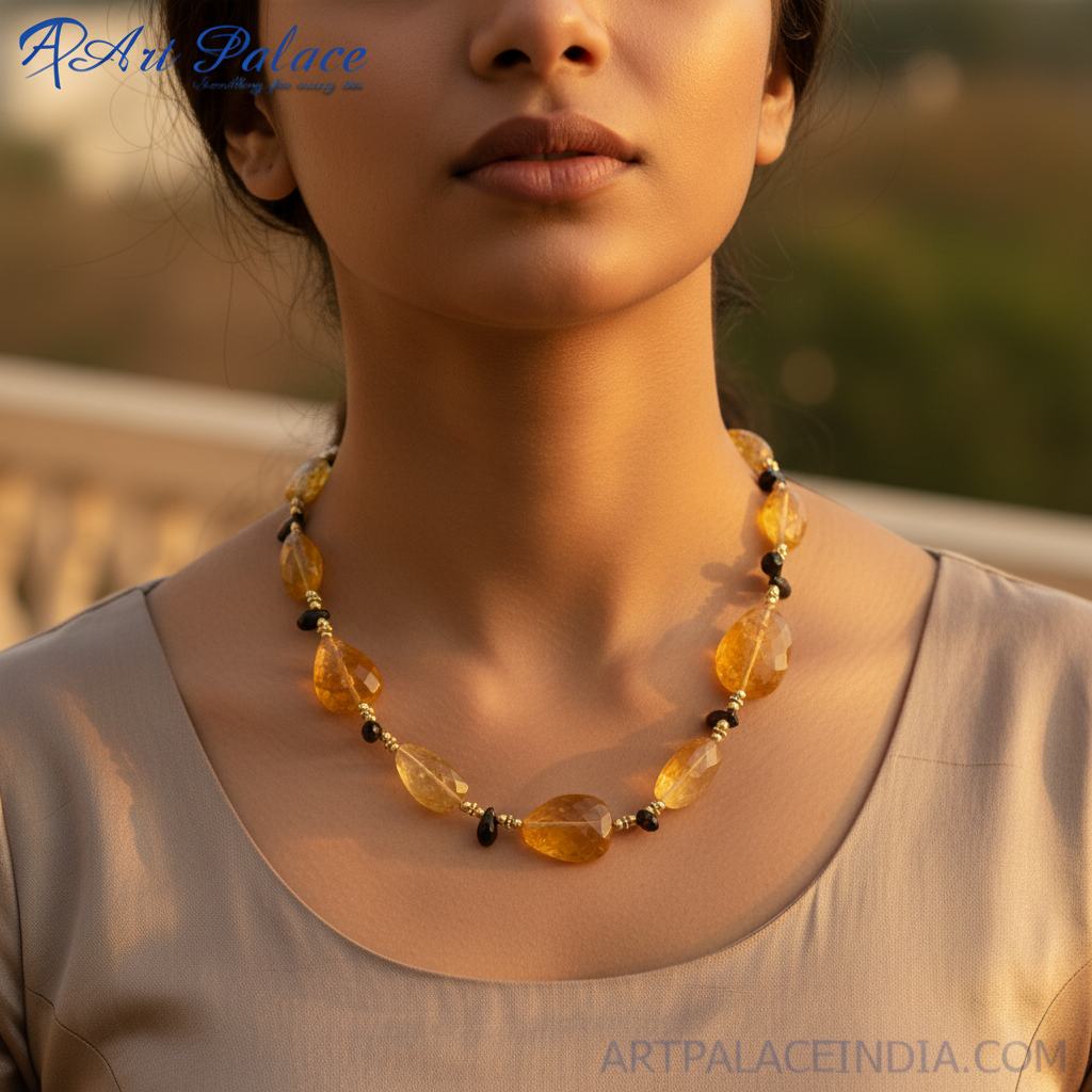 Yellow Citrine Bead Necklace for Women | Gemstone Jewelry