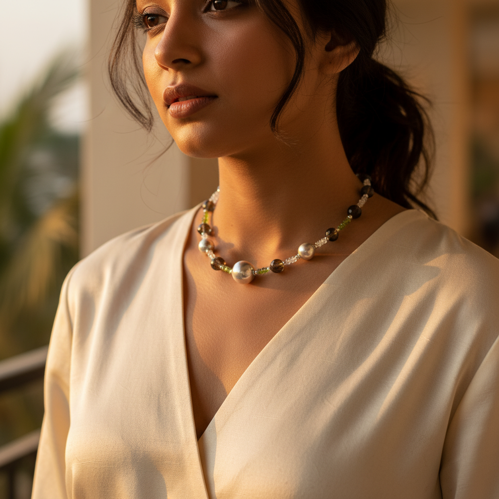 Silver Beaded Gemstone Necklace for Women | Fashion Jewelry