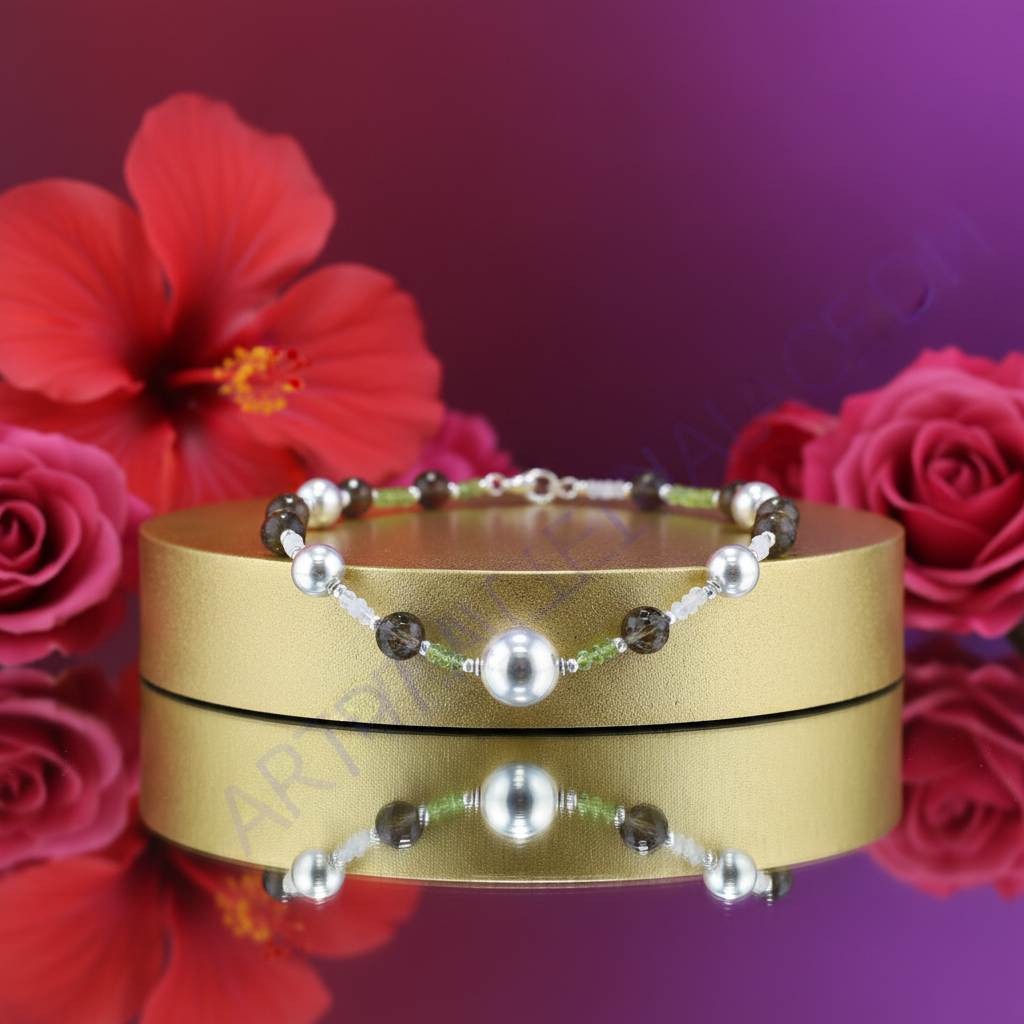 Silver beaded gemstone necklace for women | fashion jewelry