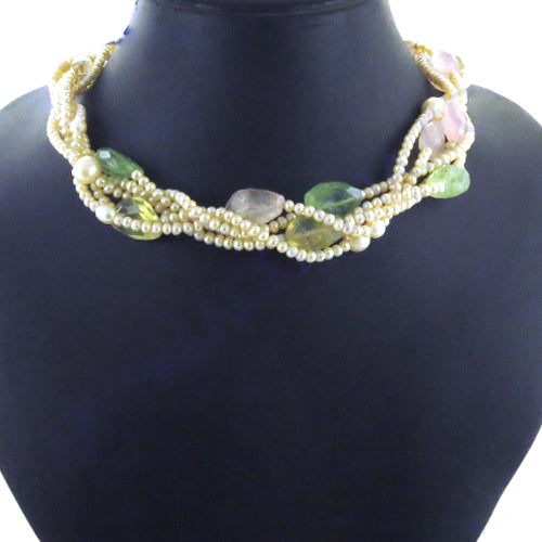 Pearl & Gemstone Braided Necklace | Statement Jewelry for Women