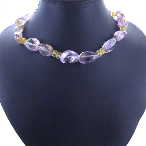 Gemstone Beaded Necklace | Pink & Yellow Quartz | Women's Jewelry