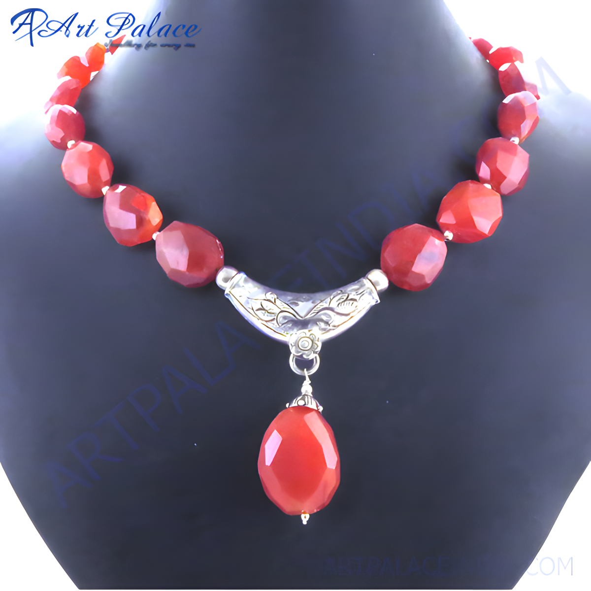 Red carnelian bead necklace with a silver pendant, perfect for any occasion