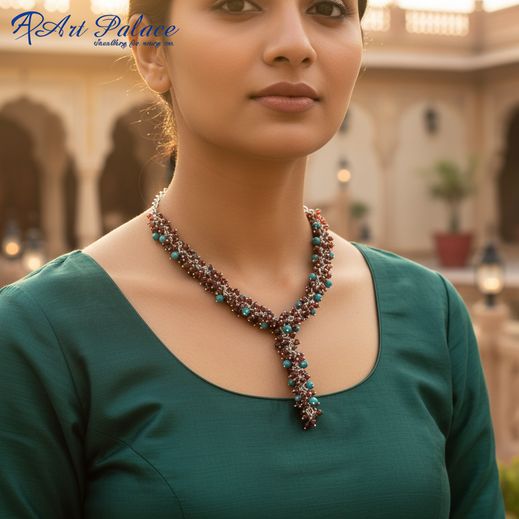 Beaded Gemstone Necklace | Turquoise & Garnet Jewelry