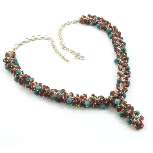 Beaded Gemstone Necklace | Turquoise & Garnet Jewelry