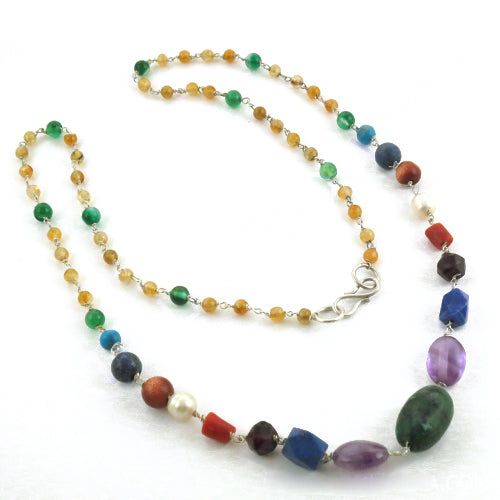 Multi-Gemstone Beaded Necklace | Sterling Silver Chain | Women's Jewelry