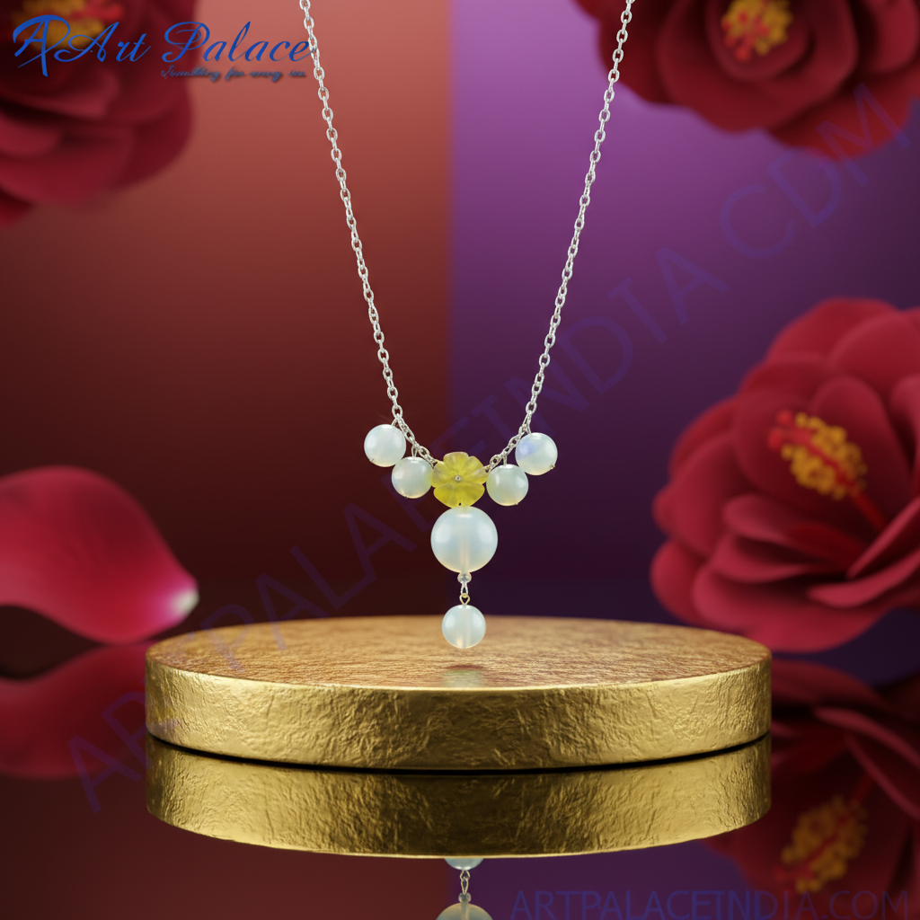 Silver Beaded Gemstone Necklace for Women | Fashion Jewelry