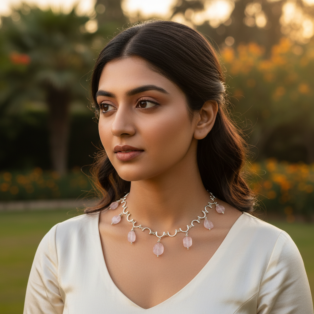 925 Silver Rose Quartz Necklace for Women | Gemstone Jewelry