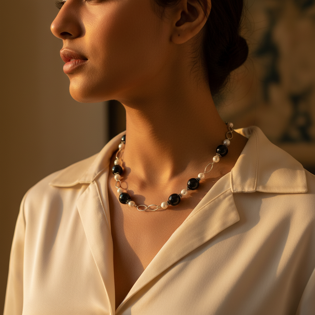 Black & White Bead Necklace for Women | Fashion Jewelry