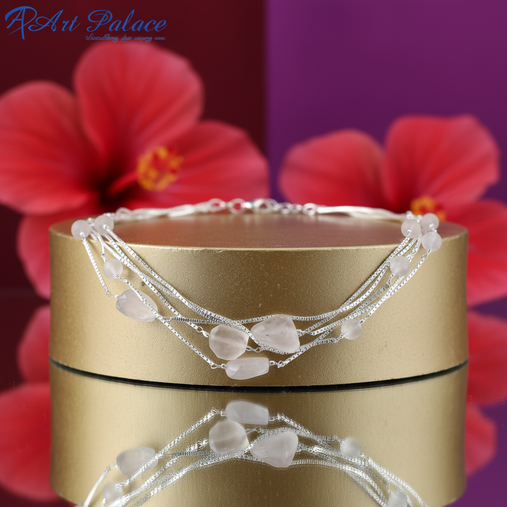 Silver Rose Quartz Necklace for Women | Gemstone Jewelry Gift