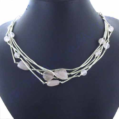 Silver Rose Quartz Necklace for Women | Gemstone Jewelry Gift