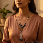 Load image into Gallery viewer, Silver Beaded Tassel Necklace with Gemstone Beads | Women&#39;s Jewelry
