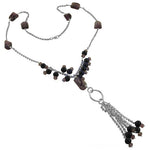Load image into Gallery viewer, Silver Beaded Tassel Necklace with Gemstone Beads | Women's Jewelry
