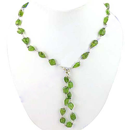 Green Peridot Bead Necklace | Sterling Silver Y Necklace for Women