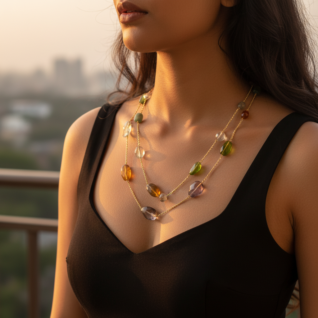 Gemstone Beaded Necklace | Colorful Semi-Precious Stone Necklace