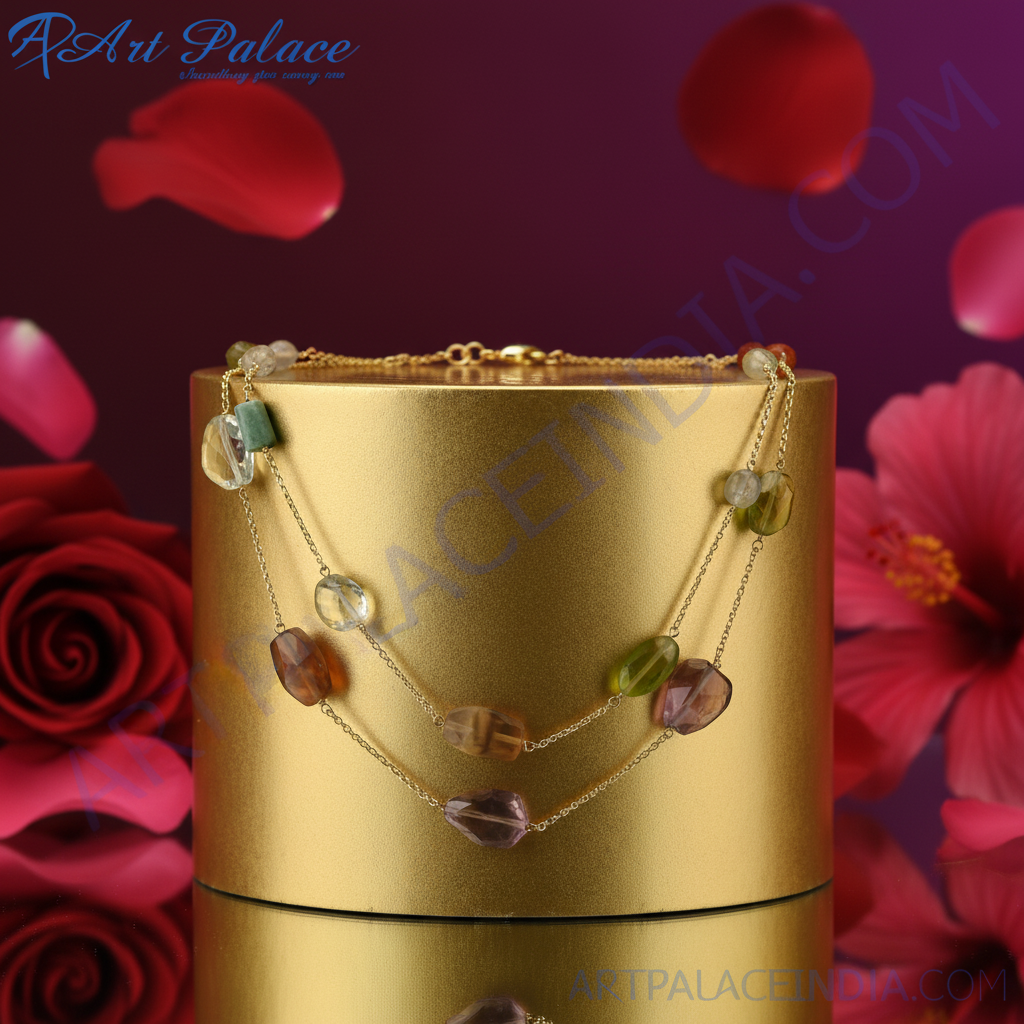 Gemstone beaded necklace | colorful semi precious stone necklace