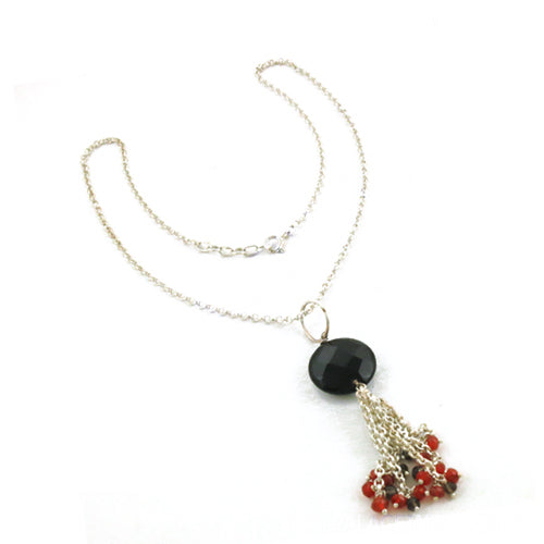925 Silver Onyx & Gemstone Tassel Necklace | Women's Fashion Jewelry