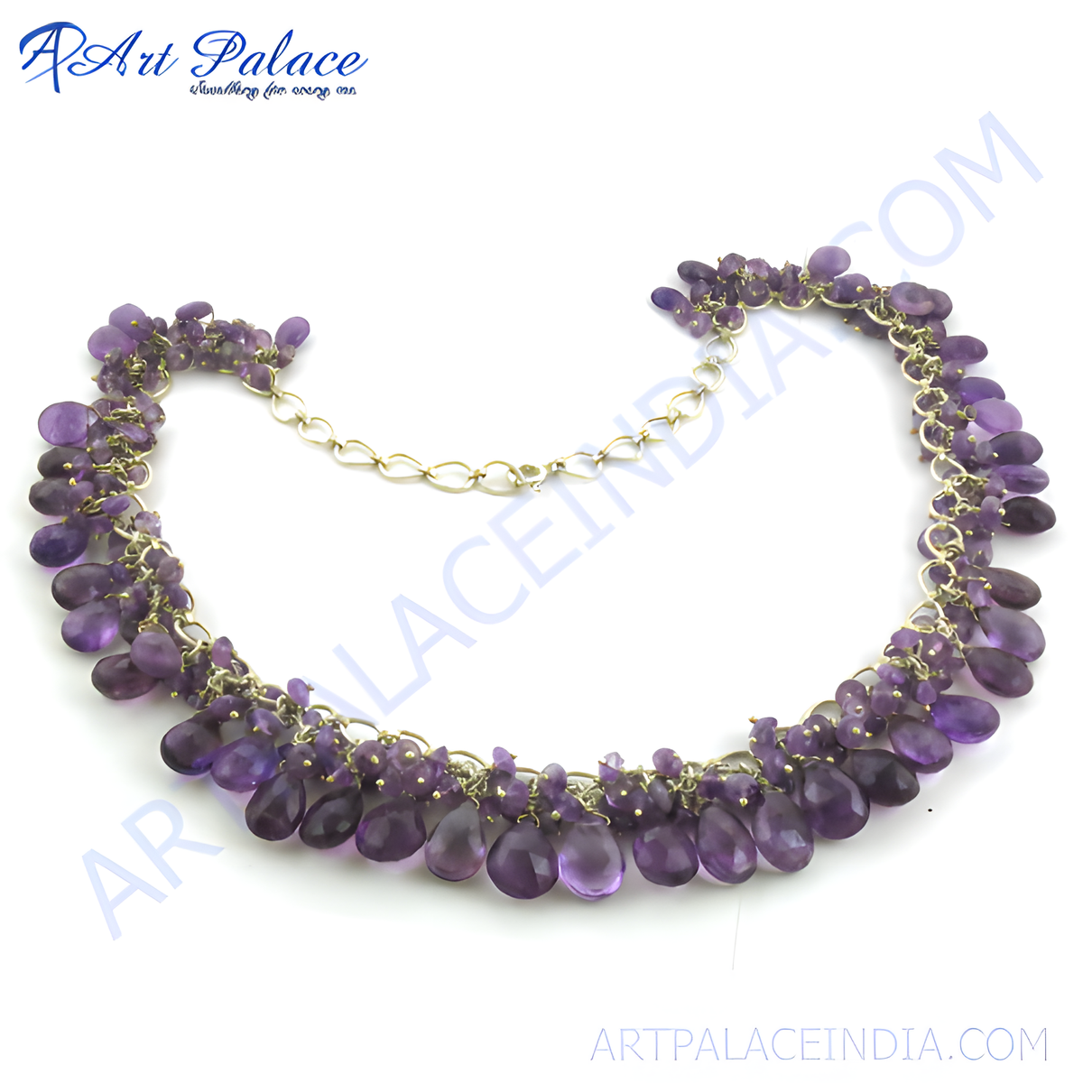 Amethyst gemstone dangle necklace with purple amethyst stones and silver chain, perfect for women
