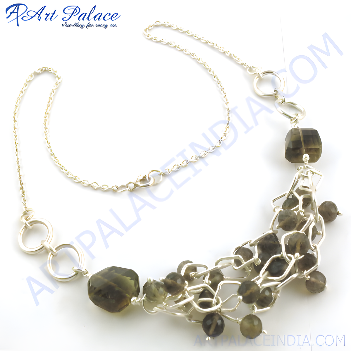 Sterling silver necklace with smoky quartz gemstones, showcasing a cluster design for women
