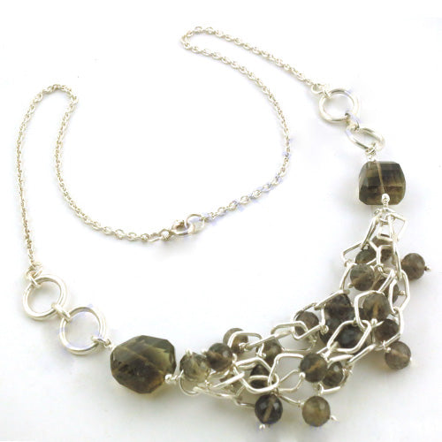 Smoky Quartz Cluster Silver Necklace for Women | Gift Jewelry