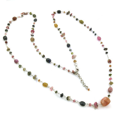 Tourmaline Bead Necklace | Multicolor Gemstone Necklace for Women