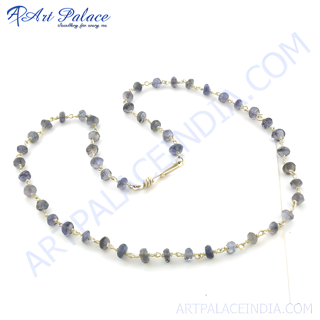 gold plating chain iolite bead necklace with natural blue gemstone beads for women