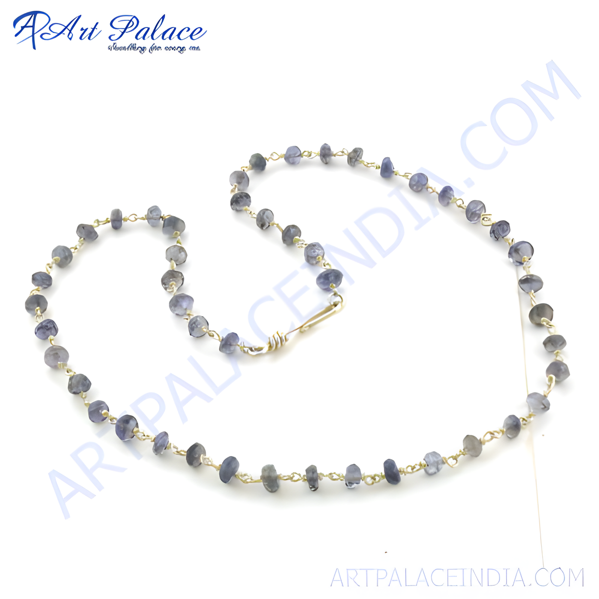 Gold plating chain iolite bead necklace with natural blue gemstone beads for women
