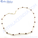 Load image into Gallery viewer, Silver beaded bar necklace featuring red gemstones, perfect for women&#39;s fashion and daily wear.
