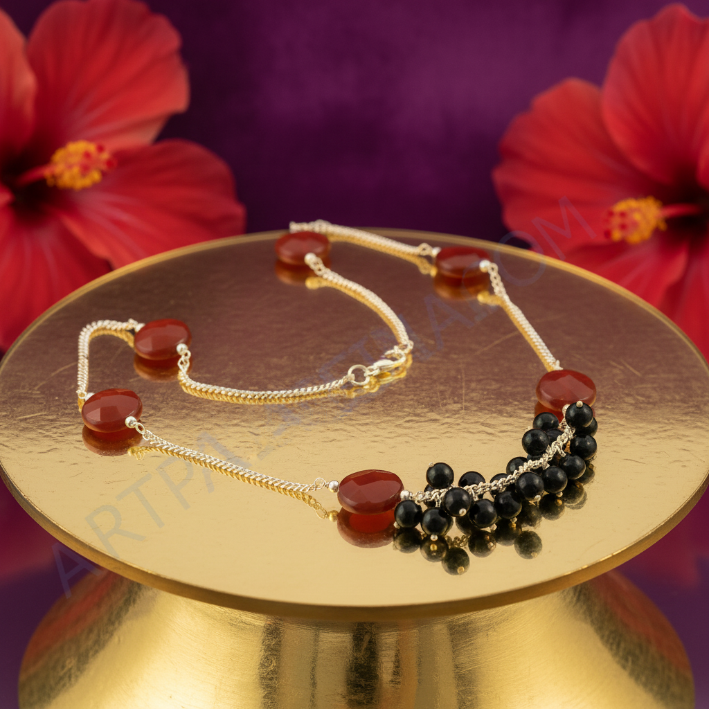 Silver carnelian & onyx bead necklace | women's fashion jewelry
