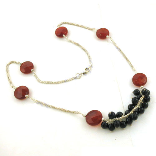 Silver Carnelian & Onyx Bead Necklace | Women's Fashion Jewelry