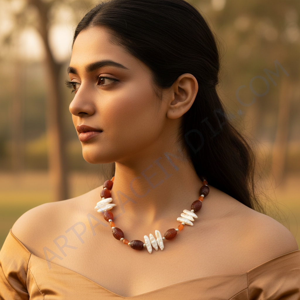 Red Carnelian & Freshwater Pearl Necklace | Women's Jewelry