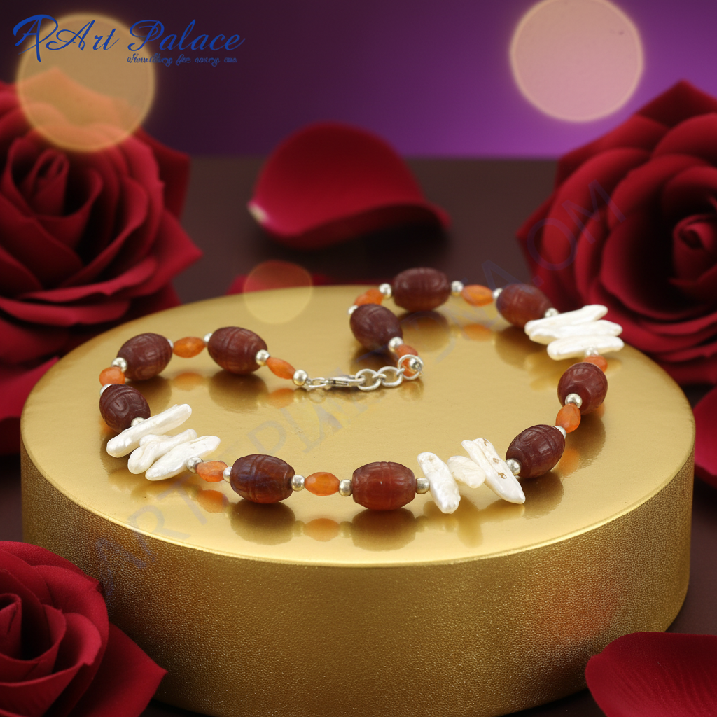 Red Carnelian & Freshwater Pearl Necklace | Women's Jewelry