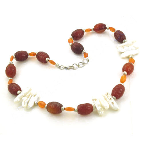 Red Carnelian & Freshwater Pearl Necklace | Women's Jewelry