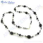 Load image into Gallery viewer, Elegant black onyx and crystal bead necklace, a long gemstone necklace for women.
