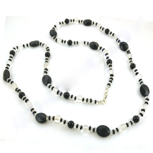 Black Onyx & Crystal Bead Necklace | Women's Long Necklace