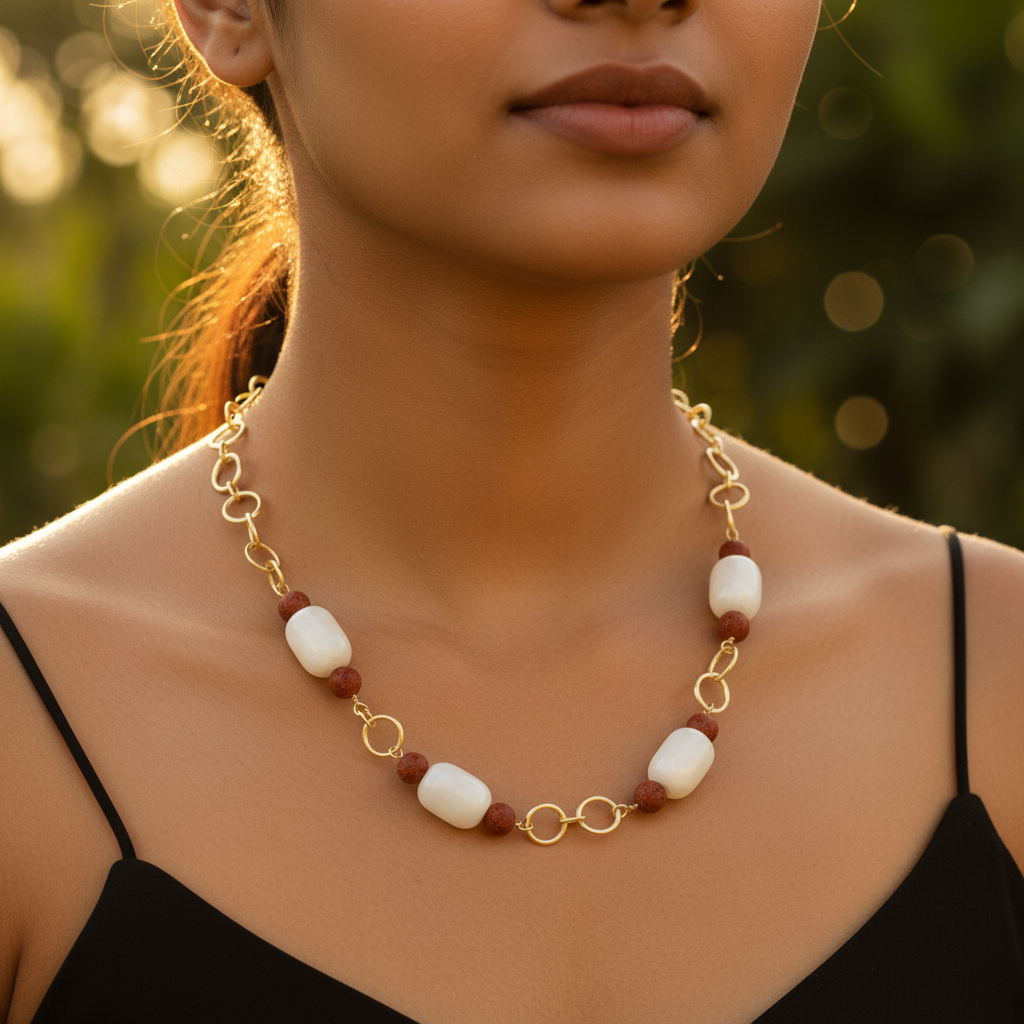 Beaded Necklace with Gold Chain for Women | Fashion Jewelry