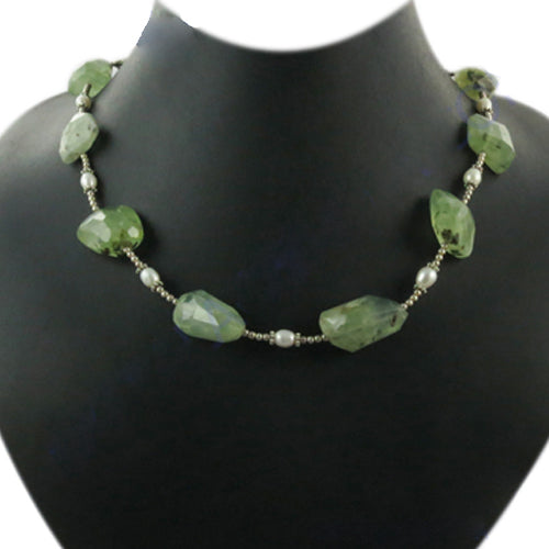 Green Jade & Pearl Beaded Necklace | Women's Gemstone Jewelry