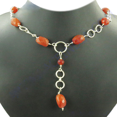 925 Silver Carnelian Beaded Necklace for Women | Daily Wear