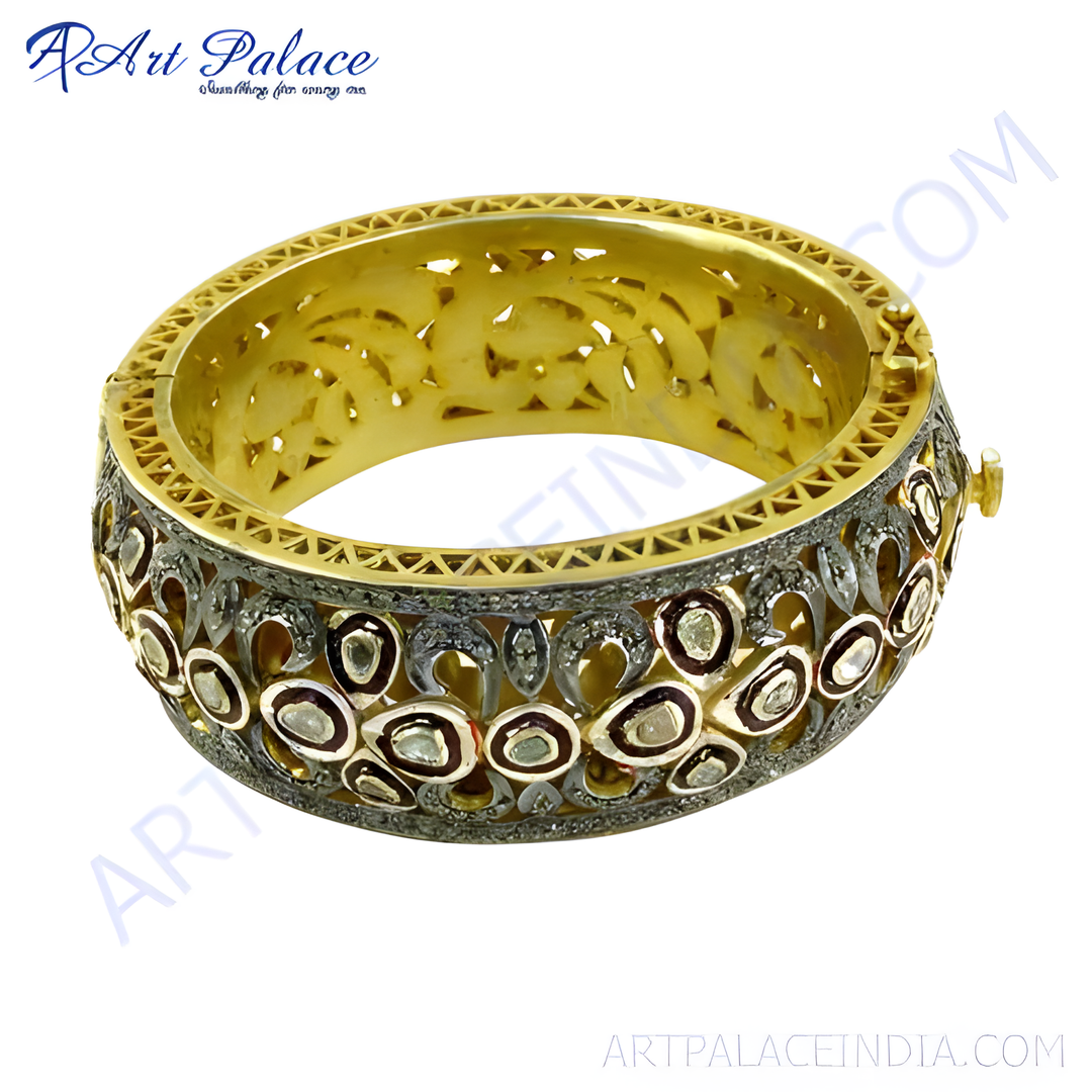 gold plating bangle bracelet with diamonds, luxury jewelry for women.