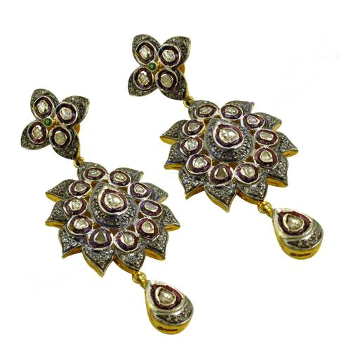 gold plating Floral Diamond Earrings for Women | Statement Jewelry