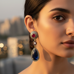 Load image into Gallery viewer, Sapphire &amp; Ruby Drop Earrings | gold plating-Plated Dangle Jewelry
