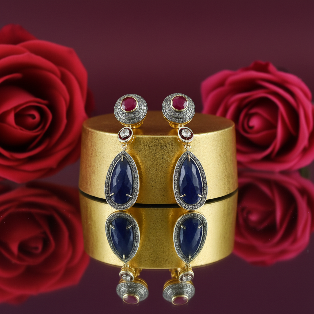Sapphire & Ruby Drop Earrings | gold plating-Plated Dangle Jewelry