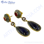 Load image into Gallery viewer, gold plating-plated drop earrings featuring sapphire and ruby gemstones, perfect for any occasion.
