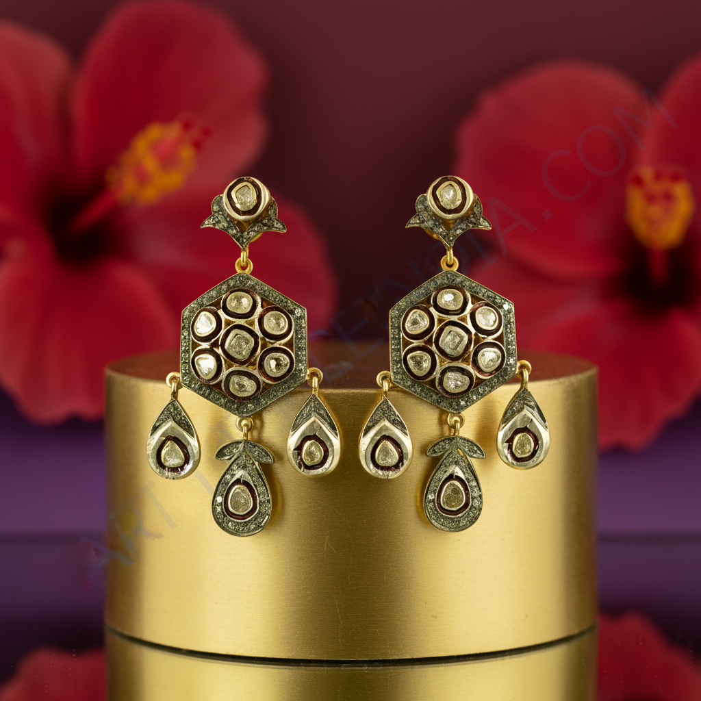 Vintage Diamond Earrings | 18K Gold Plated | Women's Jewelry