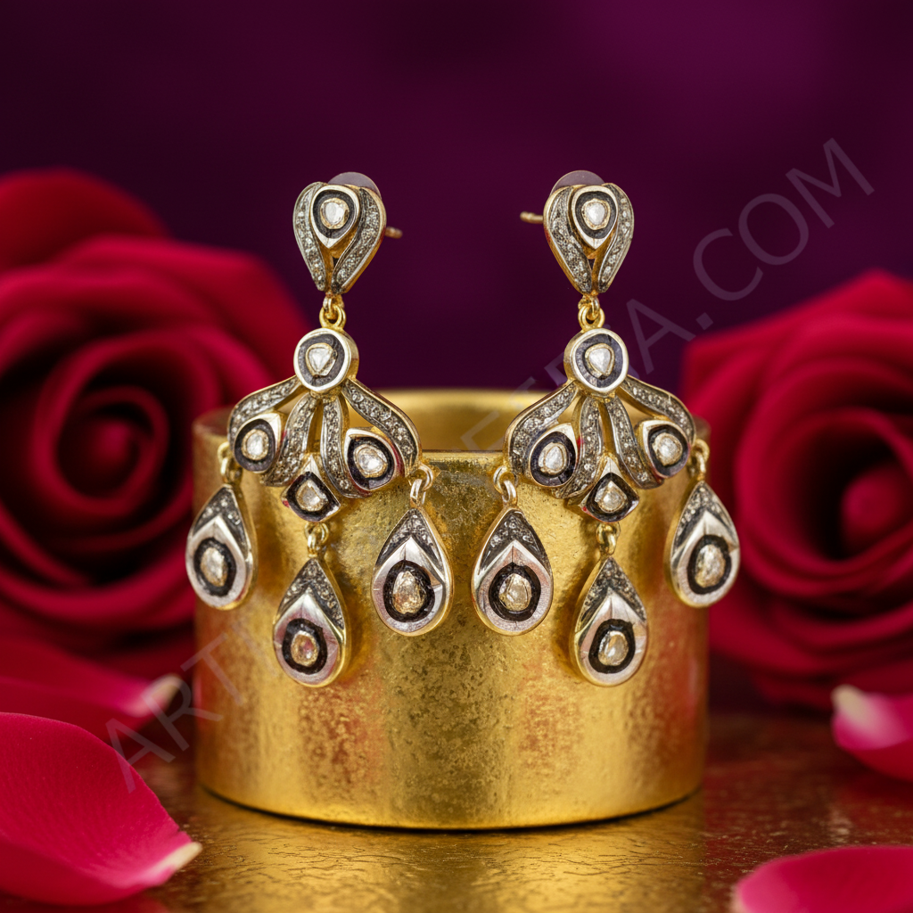 Vintage Gold Diamond Chandelier Earrings | Luxury Gift for Her
