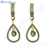 Load image into Gallery viewer, gold plating teardrop dangle earrings with a central gemstone and encrusted accents, perfect for women.
