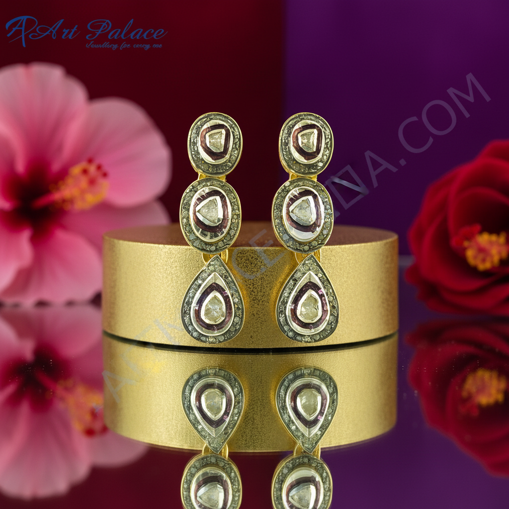 Gold plating teardrop earrings with diamonds for women | fine jewelry