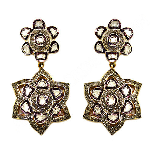 gold plating Floral Earrings with Diamonds | Luxury Women's Jewelry